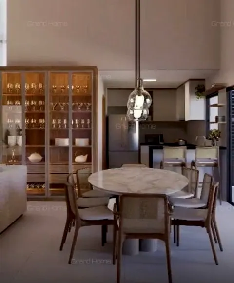 Projeto da sala de jantar integrada à cozinha