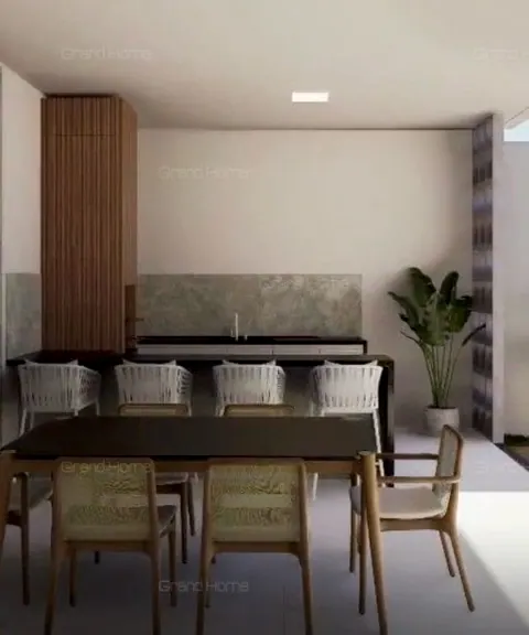 Projeto da área gourmet com bancada e mesa